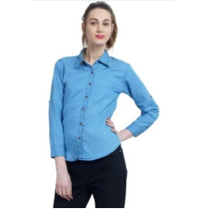 Women's Denim Solid Casual Full Sleeves Shirt 